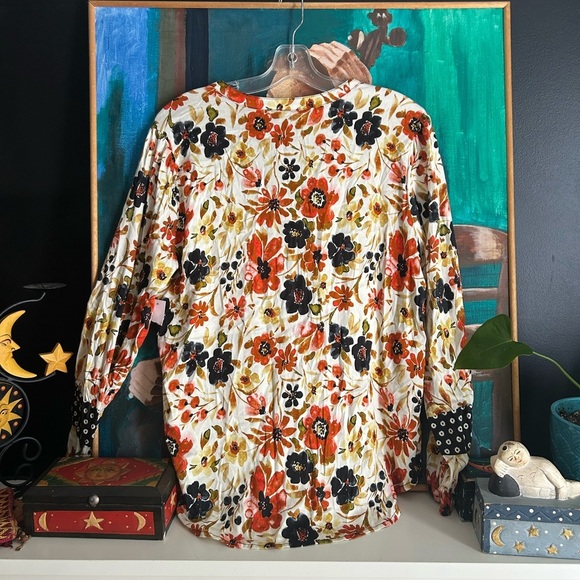 Tribal Multicolor Floral and Polka Dot Blouse M - Picture 15 of 16